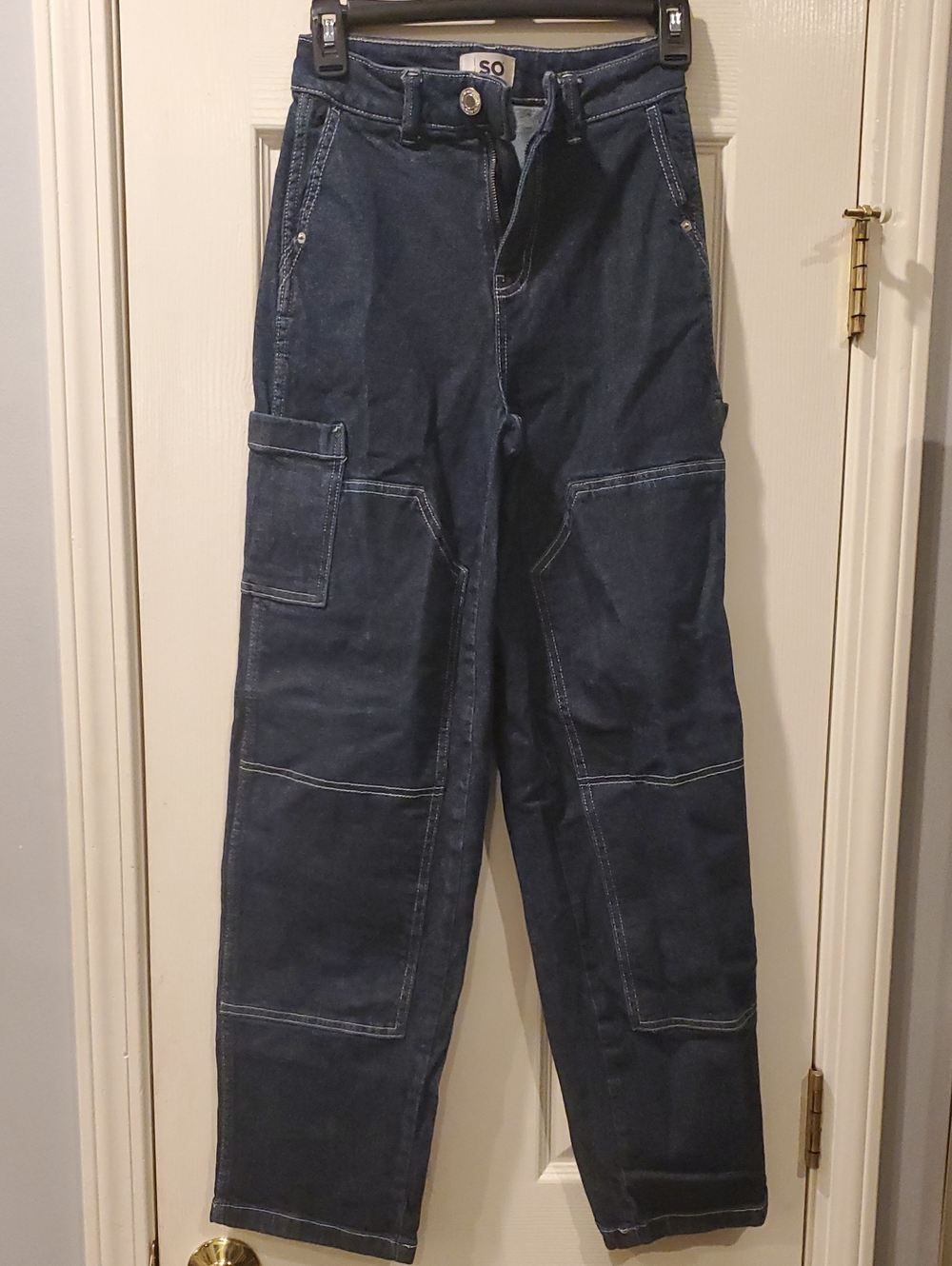 SO Girl's Dark Wash Cargo Jeans, Size 8-10 (24" waist, 28" inseam), Navy